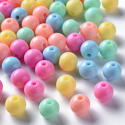Couleur Mélangete Perles acryliques opaques, ronde, couleur mixte, 10x9mm, Trou: 2mm, environ940 pcs / 500 g