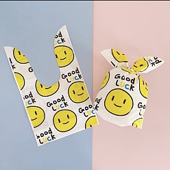 Yellow 100Pcs Cartoon Plastic Candy Bags, Rabbit Ear Bags, Gift Bags, Two-Side Printed, Smiling Face Pattern, Yellow, 22x13cm