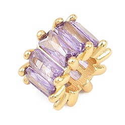 Лиловый Латунные микро проложить Цирконий Европейский бисером, баррель, большое отверстие шарик, долговечный, стойки покрытие, без свинца и без кадмия, реальный 18 k позолоченный, сирень, 11.5x7 мм, отверстие : 6 мм