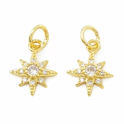Clear Rack Plating Brass Micro Pave Cubic Zirconia Pendants, Long-Lasting Plated, Real 18K Gold Plated, Cadmium Free & Lead Free, Sun, Clear, 12.5x10x3mm, Jump Ring: 5x1mm, 3mm Inner Diameter