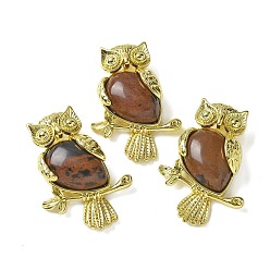 Красный Обсидиан Натурального красного дерева обсидиана подвески, латунные совьи амулеты, золотые, стойки покрытие, без кадмия и без свинца, 36.5x26.5x7.5 мм, отверстие : 6.5x4.5 мм