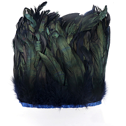 Prussian Blue Rooster Feather Fringe Trimming, Costume Accessories, Dyed, Prussian Blue, 5~7inch(127~178mm), about 10.94 Yards(10m)/Bag