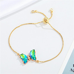 Cyan European Jewelry Simple and Elegant Crystal Butterfly Bracelet Adjustable Bracelet for Women, Cyan, 0.1cm