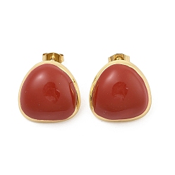 Красный PVD вакуумное покрытие золото 304 серьги-гвоздики из нержавеющей стали для женщин, с эмалью, треугольные, красные, 18.5x18.5 мм