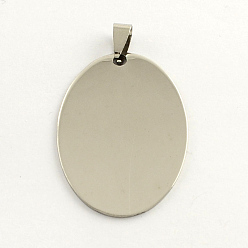 Stainless Steel Color 201 Stainless Steel Oval Stamping Blank Tag Pendants, with Snap on Bails, Stainless Steel Color, 42x30x1mm, Hole: 3mm