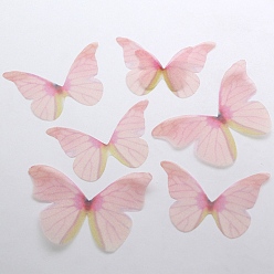 Pink Atificial Craft Chiffon 2 Layer Butterfly Wing, Handmade Organza 3D Butterfly Wings, Gradient Color, Ornament Accessories, Pink, 40x32mm