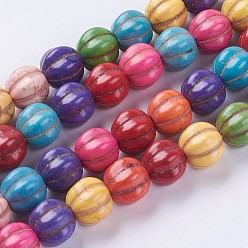 Mixed Color Autumn Theme Synthetic Turquoise Beads Strands, Pumpkin, Dyed, Mixed Color, 9x10.5mm, Hole: 1mm, about 45pcs/strand, about 15 inch