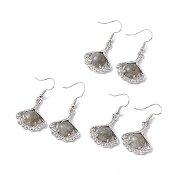 Лабрадорита Серьги с подвесками из листьев гинкго и натурального лабрадорита с кристаллами и стразами, платиновые латунные украшения для женщин, 40 мм, штифты : 0.6 мм