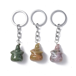 Indian Agate Natural Indian Agate Keychains, with Iron Keychain Clasps, Ghost, 8cm