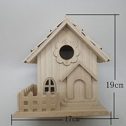 BurlyWood Unpainted Wood Bird House, Mini Bird Feeder House, with Carved Flower, Pet Supplies, BurlyWood, 19x17x13cm