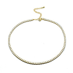 Clear Brass Tennis Necklaces, with Cubic Zirconia Cup Chains and Lobster Claw Clasps, Clear, 13 inch(33cm)