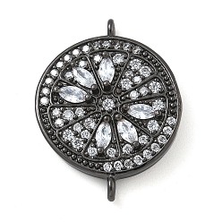 Черный Цвет Металла Стойка покрытие латунь прозрачный кубический цирконий плоские круглые соединители подвески, долговечный, без свинца и без кадмия, металлический черный , 25x19x4.5 мм, отверстие : 1.2 мм