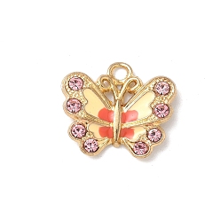 Светло-хаки Подвески из сплава эмали и стразов, золотой свет, без кадмия, без никеля и без свинца, очарование бабочки, светлый хаки, 17x19.5x3.5 мм, отверстие : 2.5 мм
