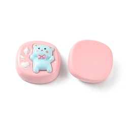Pink Opaque Cute Cartoon Resin Cabochons, Rectangle, Pink, 15.5~17x16~17.5x7.5~8mm