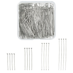 Stainless Steel Color 400Pcs 4 Styles 304 Stainless Steel Flat Head Pins, Stainless Steel Color, 20~50x0.7mm, 21 Gauge, Head: 1~1.5mm, 100pcs/style