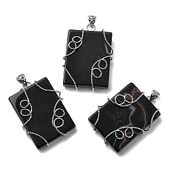 Черный Природные подвески агат, окрашенная и подогревом, прямоугольные подвески с медной проволокой платинового тона, чёрные, 47~49x33.5~34x9~10 мм, отверстие : 6~7x4~4.5 мм