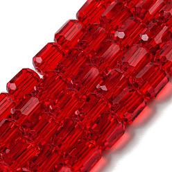 Rouge Chapelets de perles en verre, tonneau à facettes, rouge, 7x6mm, Trou: 1mm, Environ 78~79 pcs/chapelet, 21.26~21.46 pouce (54~54.5 cm)