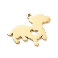 Golden 304 Stainless Steel Pendants, Dog with Heart Charms, Golden, 15x19x1mm, Hole: 1.2mm