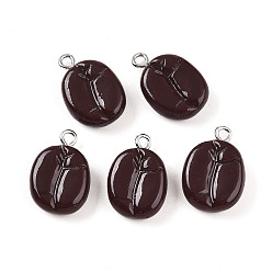 Kokosnuss braun Harzanhänger, Kaffeebohne, Imitation Lebensmittel, mit Schlaufen aus Platinlegierung, Kokosnuss braun, 19.5~21x13x6 mm, Bohrung: 2 mm