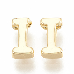 Letter I Brass Charms, Nickel Free, Real 18K Gold Plated, Letter.I, 7~8.5x4~7.5x2mm, Hole: 1mm