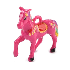 Темно-Розовый Непрозрачные акриловые подвески с принтом, 3d амулеты в виде лошадей, темно-розовыми, 39x40x13 мм, отверстие : 4.5x3.5 мм