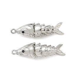 Платина Латунные микро проложить кубического циркония подвески, рыбы прелести, платина, 35x10x10 мм, отверстие : 1.5 мм