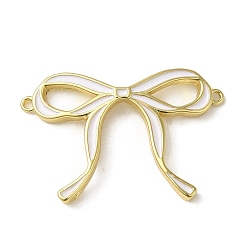 White Brass Enamel Connector Charms, Bowknot Link, Real 18K Gold Plated, White, 21.5x32x3mm, Hole: 1mm