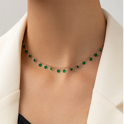 23120-gold (necklace) Vintage French Style Irregular Green Pendant Necklace with Year Lock Clasp