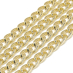 Gold Unwelded Aluminum Curb Chains, Gold, 7x5x1.4mm, about 100m/bag