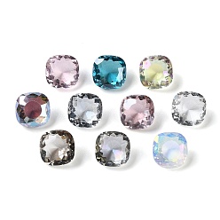 Mixed Color Transparent Glass Rhinestone Cabochons, Faceted, Pointed Back, Square, Mixed Color, 10x10x6.5mm