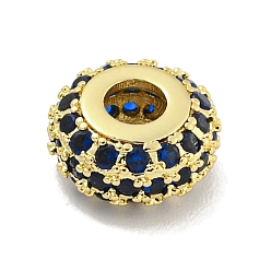 Синий Стойки обшивки латунь микро проложить кубического циркония бусы, долговечный, без свинца и без кадмия, рондель, реальный 18 k позолоченный, синие, 9.5x5 мм, отверстие : 3 мм