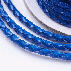 Blue Round Braided Cowhide Cords, Blue, 3mm, about 10.93 yards(10m)/roll