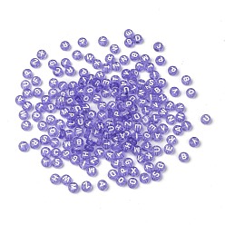 Lilac Transparent Acrylic Beads, Horizontal Hole, Mixed Letters, Flat Round, Lilac, 7x4mm, Hole: 1.5mm, about 3700pcs/500g