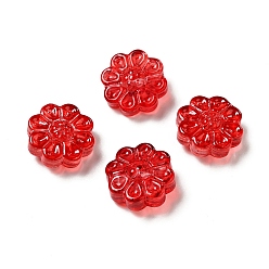 Red Spray Painted Transparent Glass Beads, Sunflower, Red, 14x14.5x6.5mm, Hole: 1.2mm