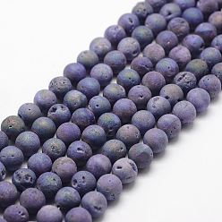 Purple Electroplated Natural Quartz Crystal Beads Strands, Druzy Geode Crystal, Round, Purple, 8mm, Hole: 1mm, about 50pcs/strand, 15.3 inch(39cm)