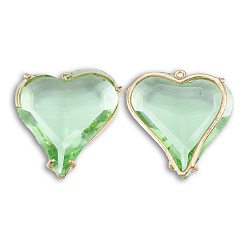 Light Green Transparent K9 Glass Pendants, with Light Gold Plated Brass Findings, Cadmium Free & Lead Free, Faceted, Heart, Light Green, 26.5x26.5x7.5mm, Hole: 1.2mm