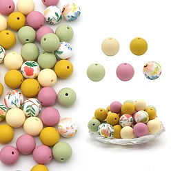 Dark Sea Green Food Grade Silicone Focal Beads, Silicone Teething Beads, Dark Sea Green, 15mm, 50pcs/set