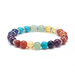 Mixed Stone Natural & Synthetic Mixed Stone Round Beads Beaded Stretch Bracelet, 7 Chakra Jewelry for Women, Inner Diameter: 2-1/8 inch(5.35~5.4cm)
