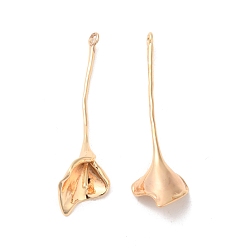 Real 18K Gold Plated Brass Pendants, Flower Charm, Real 18K Gold Plated, 38x11x4mm, Hole: 1.2mm