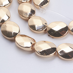 Light Gold Plated Non-magnetic Synthetic Hematite Beads Strands, Smooth Surface, Faceted, Oval, Light Gold Plated, 10x8x3.5mm, Hole: 0.5mm, about 40pcs/strand, 15.9 inch(40.5cm)