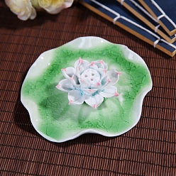 Vert Printanier Brûleurs d'encens en porcelaine, porte-encens lotus avec feuilles, bureau à domicile salon de thé fournitures bouddhistes zen, vert printanier, 110x110mm