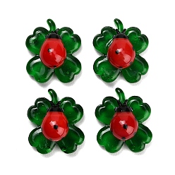 Зеленый Изготовленный вручную методом лампового выдувания клевер с орнаментом в виде жука, украшения для дома и автомобиля, зелёные, 26x22.5x14 мм