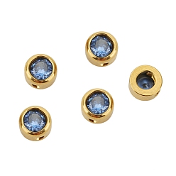 Cornflower Blue Cubic Zirconia Beads, with Stainless Steel Finding, Flat Round, Cornflower Blue, 6mm, Hole: 1.4mm
