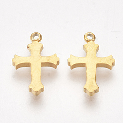 Golden Ion Plating(IP) 304 Stainless Steel Tiny Cross Charms, Golden, 11.5x7.5x1.5mm, Hole: 1mm