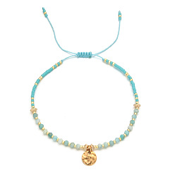 Авантюрин Браслет из плетеных бусин из натурального авантюрина, регулируемый браслет с плоскими круглыми подвесками