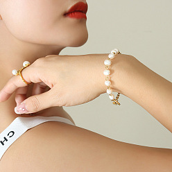 E171 - Gold Bracelet 18cm Chic and Stylish Titanium Steel Pearl Jewelry Set for Women