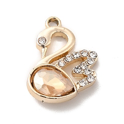 Bisque UV Plating Alloy Pendants, with Crystal Rhinestone and Glass, Golden, Swan Charms, Bisque, 19.5x15x5mm, Hole: 1.5mm