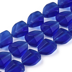 Royal Blue Transparent Frosted Glass Beads Strands, Nuggets, Royal Blue, 15x12x9.5mm, Hole: 1mm, about 40pcs/strand, 23.62''(60cm)