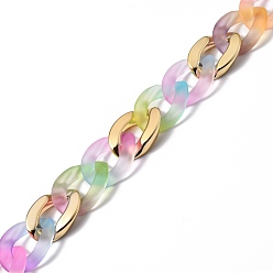 Colorful Handmade Spray Painted Acrylic Curb Chain, with CCB Plastic Links, for Jewelry Making, Twisted, Oval, Colorful, Links: 23x17x4.5mm and 22.5x16x4.5mm, 39.37 inch(1m)/Strand