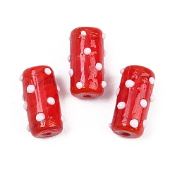 Красный Ручной работы Lampwork неровный бисер, столбец в горошек, красные, 20x11x11~12 мм, отверстие : 1.8 мм